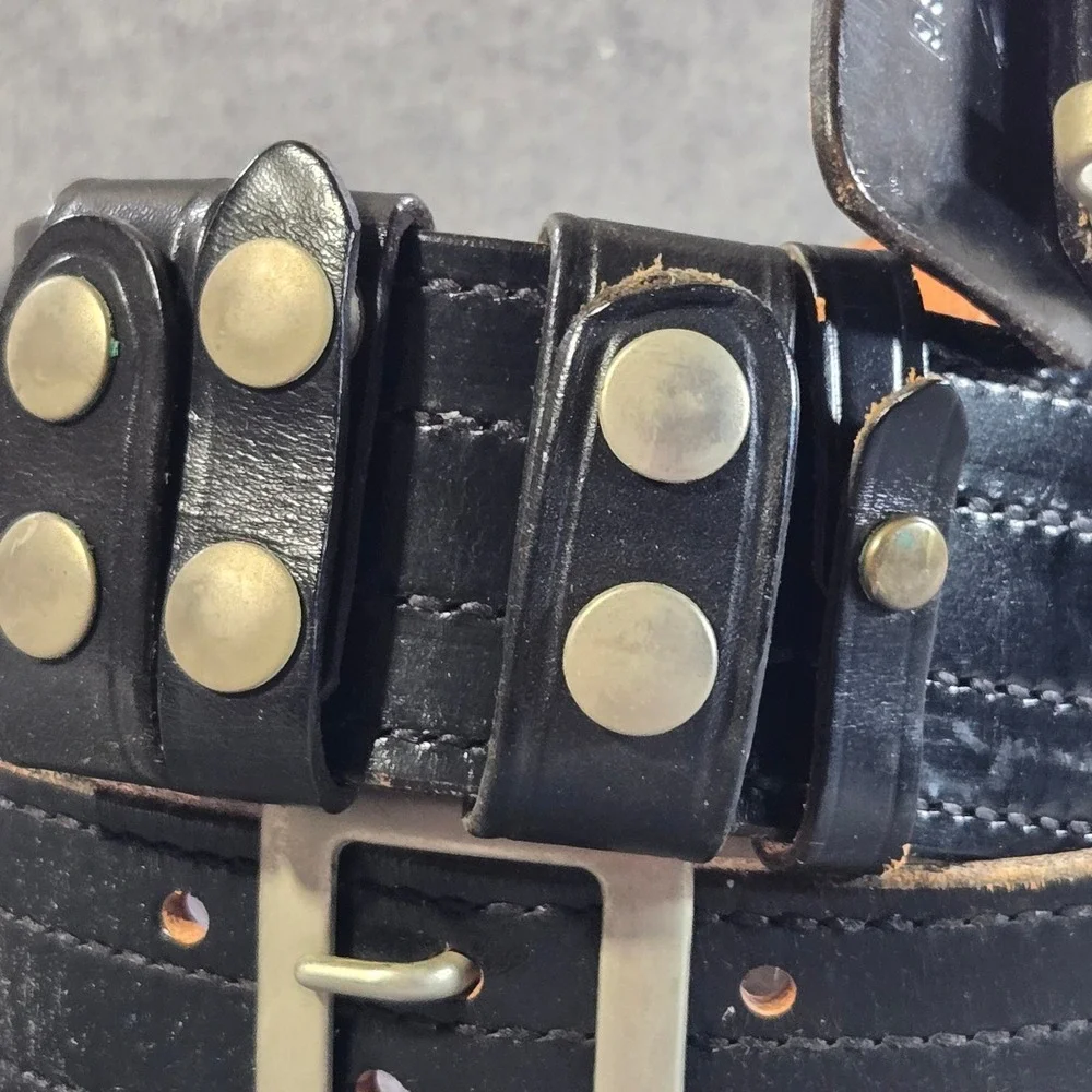 Vintage‎ Black Leather Duty Utility Belt Double Prong Buckle Sz 36 Don Hume Mod
